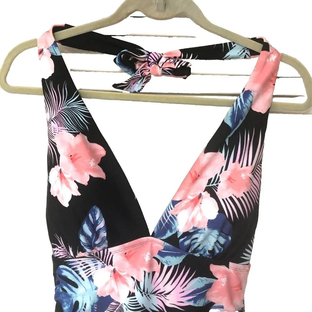 DKNY Halter Swimsuit Women XL UPF Bathing Suit 1 PC Floral  Beach Pool $118 NWT - Picture 3 of 9